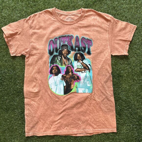 Y2K OUTKAST Orange Cotton Crew Neck Short Sleeve Distressed T-Shirt Size Medium - Picture 1 of 9